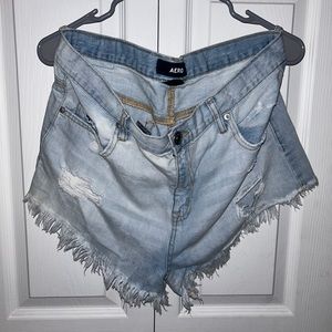 Aero High Rise Shortie Denim Shorts
